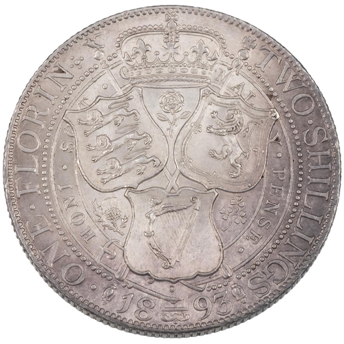 82 - 1893 Victoria silver Florin, dies 1+B (S 3939, ESC 876, Bull 2962). Obverse: old veiled head, 'VICTO... 