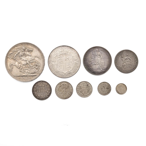 96 - 1902 Edward VII matte proof silver 9-coin set, including Crown, Halfcrown, Florin, Shilling, Sixpenc... 