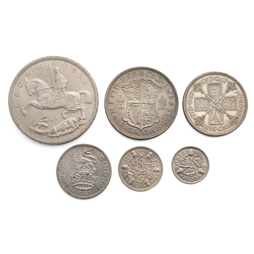 106 - Six (6) 1935 George V silver coins, including Rocking Horse Crown, Halfcrown, Florin, Shilling, Sixp... 