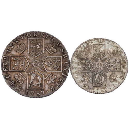 55 - Two (2) 1787 George III silver coins, including Shilling with semée of hearts (S 3746, ESC 1225, Bul... 