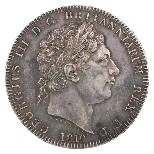 43 - 1819 George III silver Crown, LIX (S 3787, ESC 215, Bull 2010). Obverse: large laureate bust, 'GEORG... 