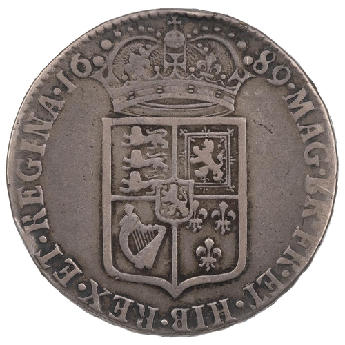 33 - 1689 William and Mary silver Halfcrown, first shields (S 3434, ESC 503, Bull 826). Obverse: conjoine... 