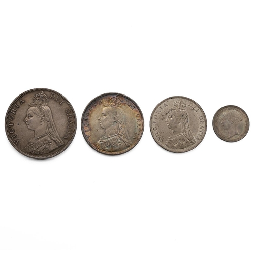 84 - Four (4) 1887 Victoria silver coins, including Double Florin, Arabic 1 (S 3922, ESC 395, Bull 2697);... 