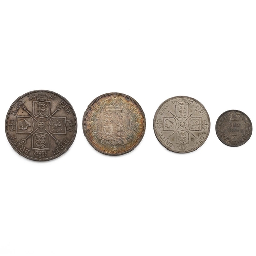 84 - Four (4) 1887 Victoria silver coins, including Double Florin, Arabic 1 (S 3922, ESC 395, Bull 2697);... 