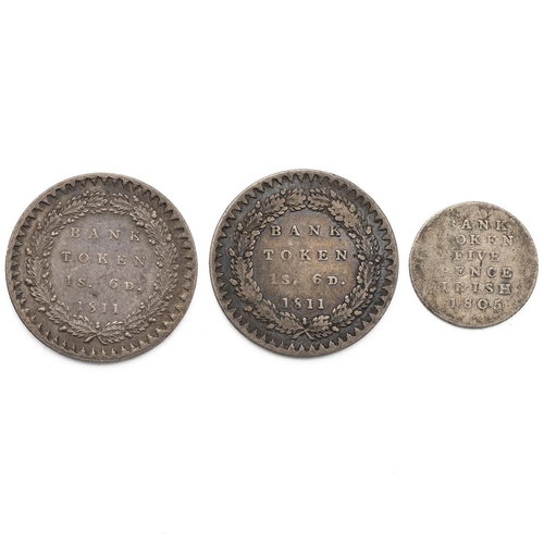 54 - Three (3) George III silver Bank Tokens, including 1811 Eighteenpence (S 3771, ESC 969, Bull 2112 - ... 