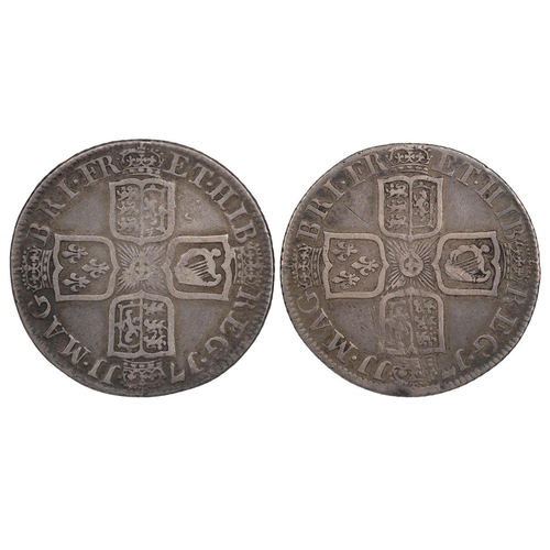 39 - Two (2) 1711 Anne silver Shillings, London (S 3618, ESC 1158, Bull 1408). Obverses: fourth bust, dra... 