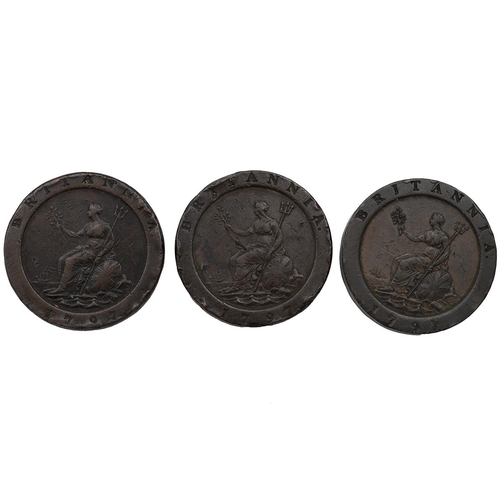 62 - Three (3) 1797 George III copper 'Cartwheel' Twopences (S  3776). Obverses: draped laureate bust, ri... 