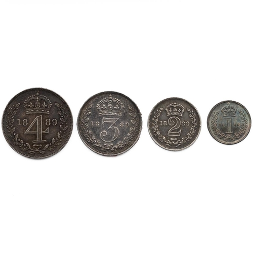 90 - 1889 Victoria silver four-coin Maundy Money set (S 3932, ESC 2504, Bull 3547), including Fourpence, ... 