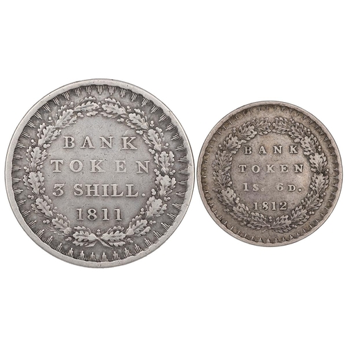 50 - Two (2) George III silver Bank Tokens, including 1811 Three Shillings, A1/12 26 acorns (S 3769, ESC ... 