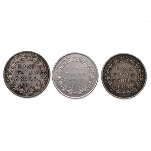 46 - Three (3) George III silver Three Shilling Bank Tokens (S 3770), including 1812 (ESC 416, Bull 2079)... 