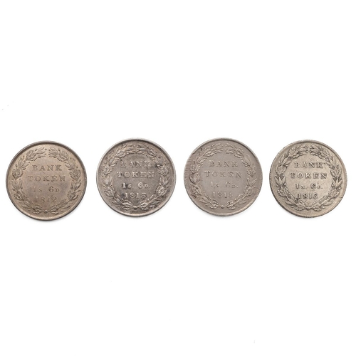 52 - Four (4) George III silver Eighteenpence Bank Tokens (S 3772), including 1812 (ES 972, Bull 2115), 1... 