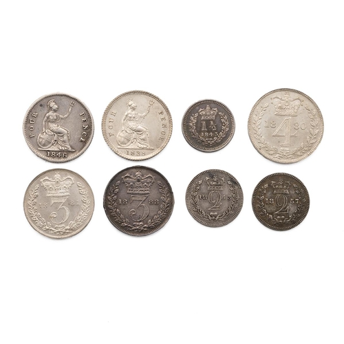 92 - Eight (8) Victoria small denomination silver coins, including 1838 Groat, 1846 Groat, 1843 Three-Hal... 