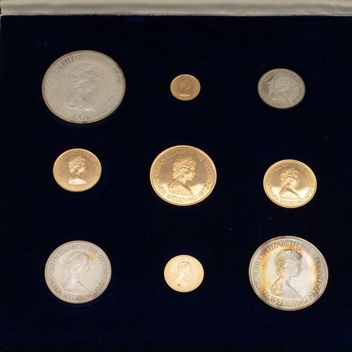 119 - 1972 Jersey Royal Silver Wedding Anniversary gold and silver nine-coin set. Includes Jersey Shield g... 