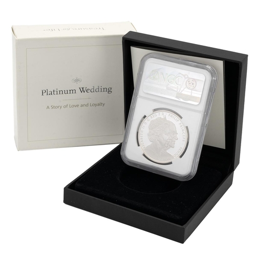 122 - 2017 Platinum wedding Anniversary silver proof £5. Obverse: conjoined busts, right, 'ELIZABETH II D ... 