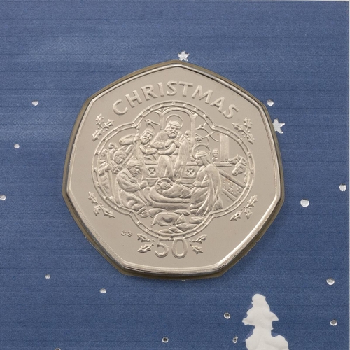 176 - Isle of Man, 1993 diamond BU Christmas 50p, Nativity Scene. Packaging: unwritten Pobjoy Mint card wi... 