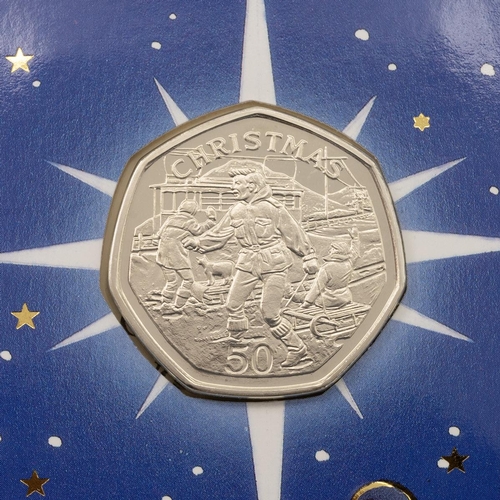 177 - Isle Of Man, 1995 diamond BU Christmas 50p, Sledding. Packaging: unwritten Pobjoy Mint card with cer... 