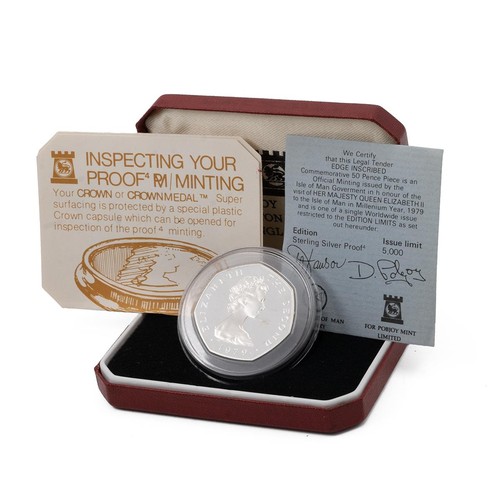 166 - Isle Of Man, 1979 silver proof Tynwald 50p, inscribed edge. Obverse: Elizabeth II, 'ELIZABETH THE SE... 