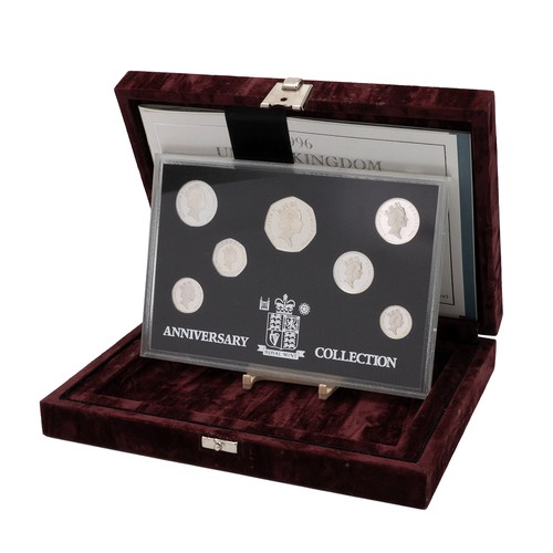 121 - 1996 Decimal Day silver proof seven-coin set. Packaging: Royal Mint box with COA.