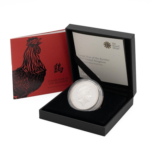 126 - 2017 silver proof Lunar Rooster 1oz. Obverse: Elizabeth II, 'ELIZABETH II · D · G · REG · F · D · 2 ... 