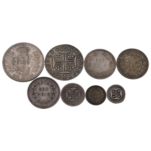 191 - Eight (8) Portugese silver coins, including 1896 Carlos I 500 Reis; 1767 Jose I 200 Reis; 1854 Peter... 