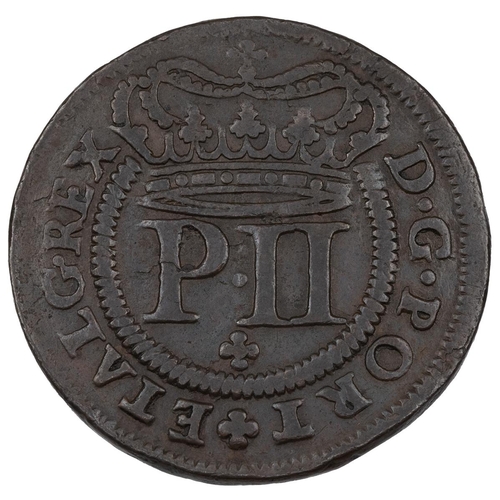 188 - Portugal, 1703 Peter II copper 10 Reis (KM 168). Obverse: 'P:II' with crown above, 'D · G · PORT + E... 