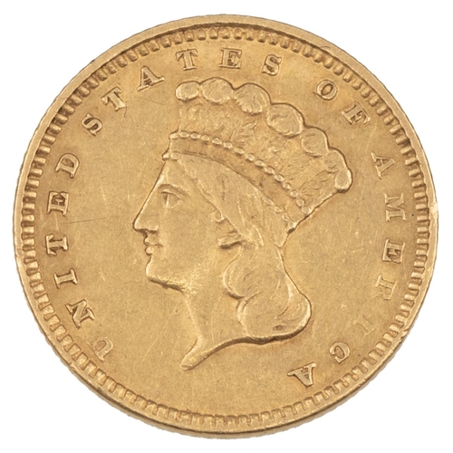 202 - USA, 1856 gold Dollar, slanted/italic 5 (KM 86). Obverse: left-facing Indian head with headdress, 'U... 