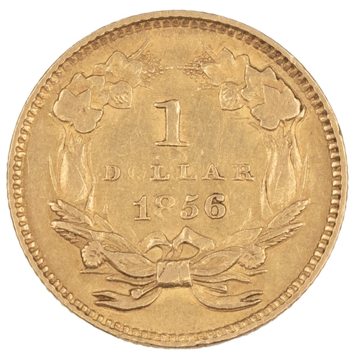 202 - USA, 1856 gold Dollar, slanted/italic 5 (KM 86). Obverse: left-facing Indian head with headdress, 'U... 