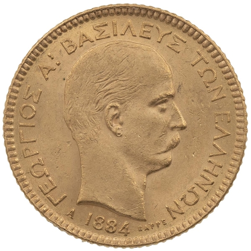 164 - Greece, 1884 George I gold 20 Drachmai (Friedberg 18, KM 56). Obverse: bare head third bust, right, ... 