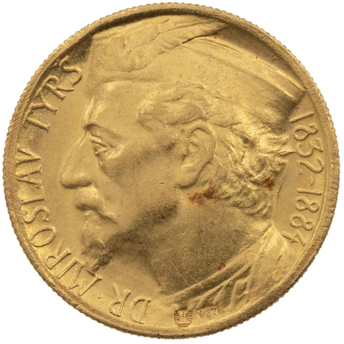 149 - Czechoslovakia, 1932 gold Ducat, Miroslav Tyrš 100th birthday (Friedberg 11). Obverse: bearded bust,... 