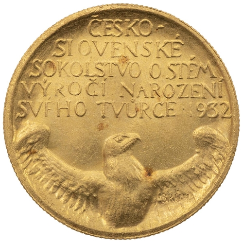 149 - Czechoslovakia, 1932 gold Ducat, Miroslav Tyrš 100th birthday (Friedberg 11). Obverse: bearded bust,... 