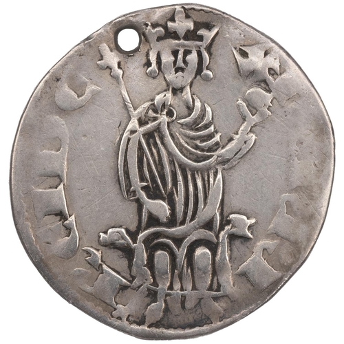 21 - Crusades, Cyprus, Hugh IV (1324-1359) silver Gros. Obverse: seated figure on lion throne with globus... 