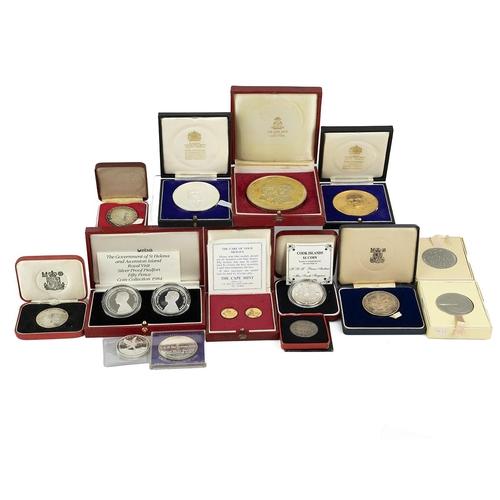 205 - Collection of world coins and medals, primarily silver, including Ascension Island/St Helena, 1984 P... 