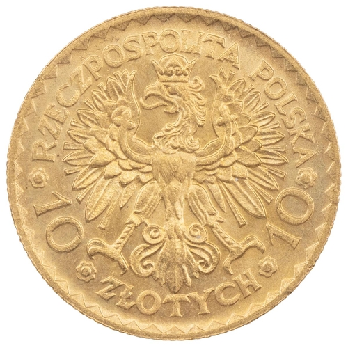 185 - Poland, 1925 W gold 10 Zlotych (Friedberg 116). Obverse: Bolesław I the Brave, crowned, left, 'BOLES... 