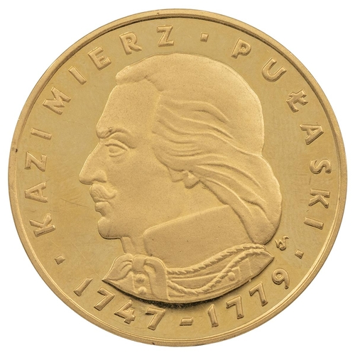 187 - Poland, 1976 gold 500 Zlotys, Kazimierz Pułaski (Friedberg 118). Obverse: eagle, date (1976) either ... 