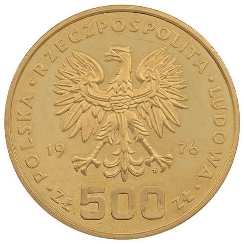 187 - Poland, 1976 gold 500 Zlotys, Kazimierz Pułaski (Friedberg 118). Obverse: eagle, date (1976) either ... 