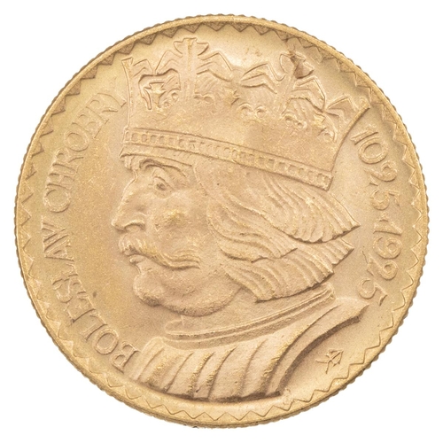 186 - Poland, 1925 W gold 10 Zlotych (Friedberg 116). Obverse: Bolesław I the Brave, crowned, left, 'BOLES... 