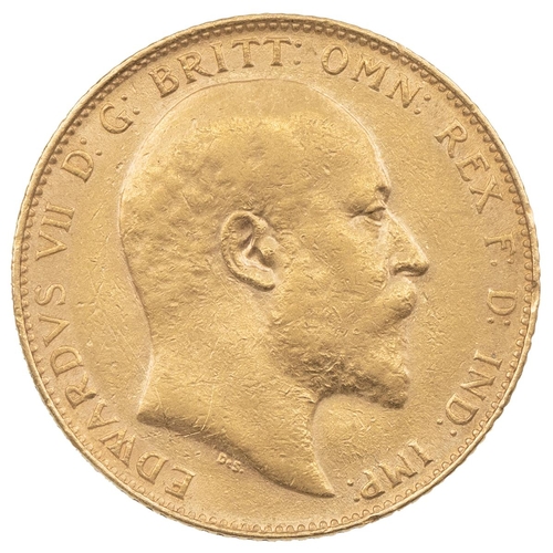 94 - 1910 Edward VII gold Sovereign (S 3969, Marsh 182). Obverse: bare head, right, 'EDWARDVS VII D: G: B... 