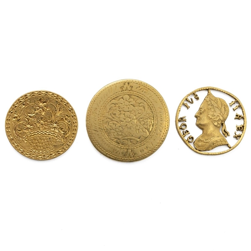 209 - Three (3) exonumia items, including Lords Prayer token, plated, with floral arrangement on the obver... 