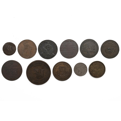 250 - Eleven (11) 17th, 18th and 19th century tokens, copper and silver, including 1669 Tetbury, Glouceste... 