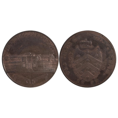 213 - 1797 Gloucester, Gloucestershire copper Penny token, New County Gaol (DH 10). Obverse: architectural... 