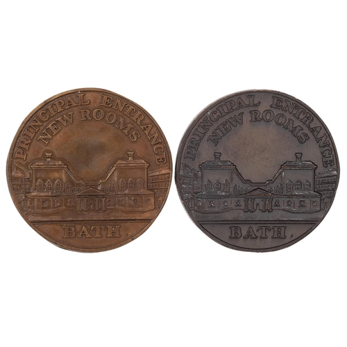 227 - Two (2) Bath, Somerset copper Halfpenny tokens, New Rooms (DH 83). Obverses: city arms and supporter... 