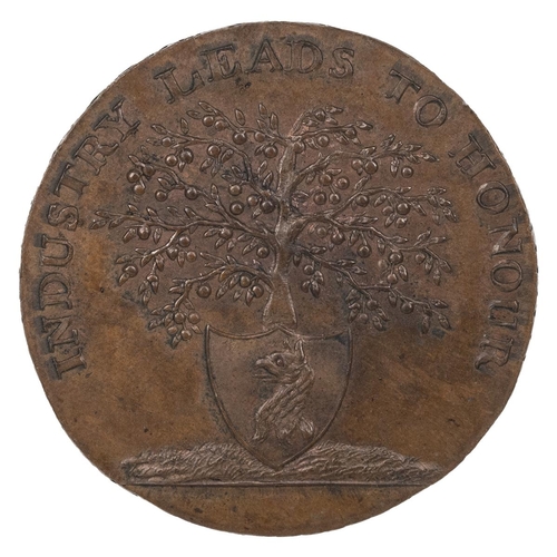 214 - 1796 Newent, Gloucestershire copper Halfpenny token, 'Thousands' (DH 64). Obverse: tree and shield, ... 