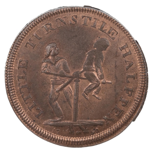 234 - 1796 Stratford, Warwickshire copper Halfpenny token, boys at turnstile (DH 326). Obverse: bust of Sh... 