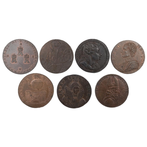 241 - Seven (7) copper 18th-century Halfpenny tokens, including Chester, Cheshire, three castles (DH 6); 1... 