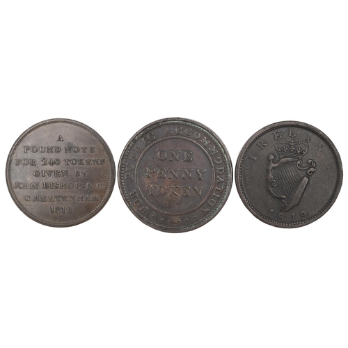 248 - Three (3) 19th-century copper Penny tokens, including 1812 Cheltenham, J Bishop & Co (W 673); 18... 