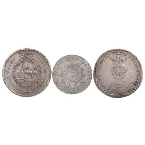 243 - Three (3) 19th-century Somerset silver tokens, including 1811 Bristol, Commercial Token Bank Co Shil... 