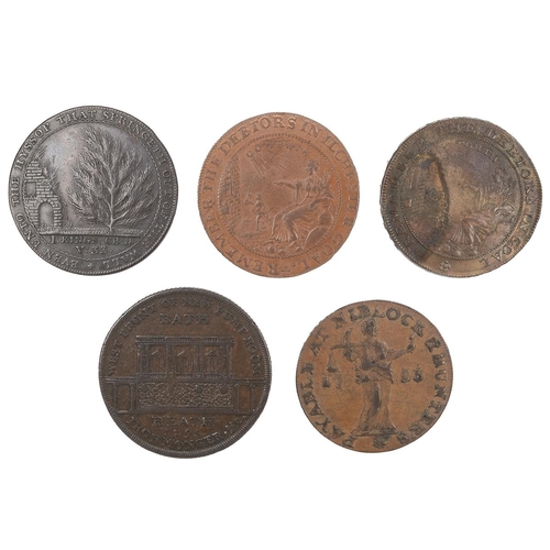 229 - Five (5) Somerset copper Halfpenny tokens, including 1794 Bath, botanic garden (DH 26); 1794 Bath, I... 