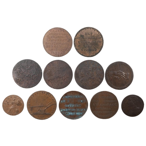 223 - Eleven (11) Middlesex, Political and Social copper Halfpenny and Farthing tokens, including 1794 Ers... 