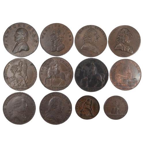 235 - Twelve (12) Warwickshire copper Halfpenny and Farthing tokens, including 1791 County, Shakespeare, w... 