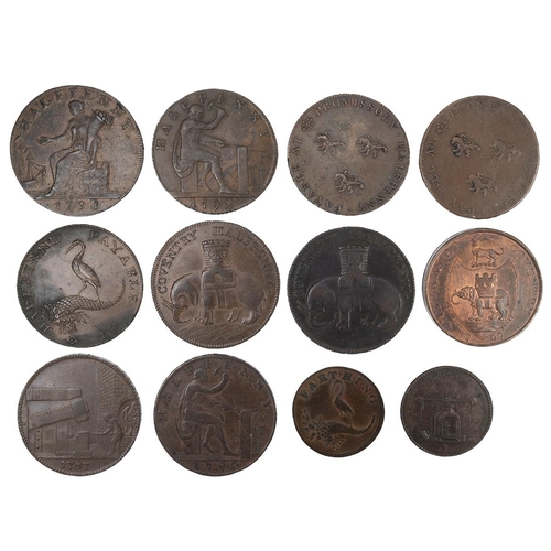 235 - Twelve (12) Warwickshire copper Halfpenny and Farthing tokens, including 1791 County, Shakespeare, w... 